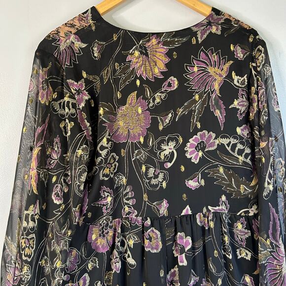 NWT Zara Chiffon Dark Floral Tiered Women’s Medium Black Long Sleeves Whimsical - Picture 7 of 9